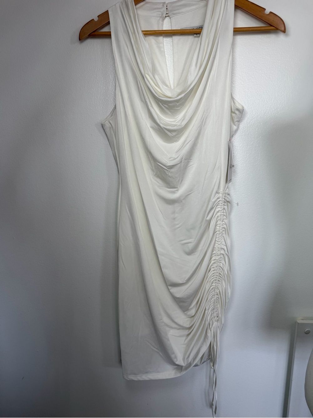 Julia-jordan Ivory Cowl Neck Ruched Bodycon Midi Dress Y2k Bridal Going out 6 - Picture 7 of 8